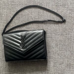 SAINT LAURENT Cassandre Chain matelassé textured-leather wallet